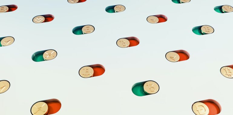 a group of pills floating in the air